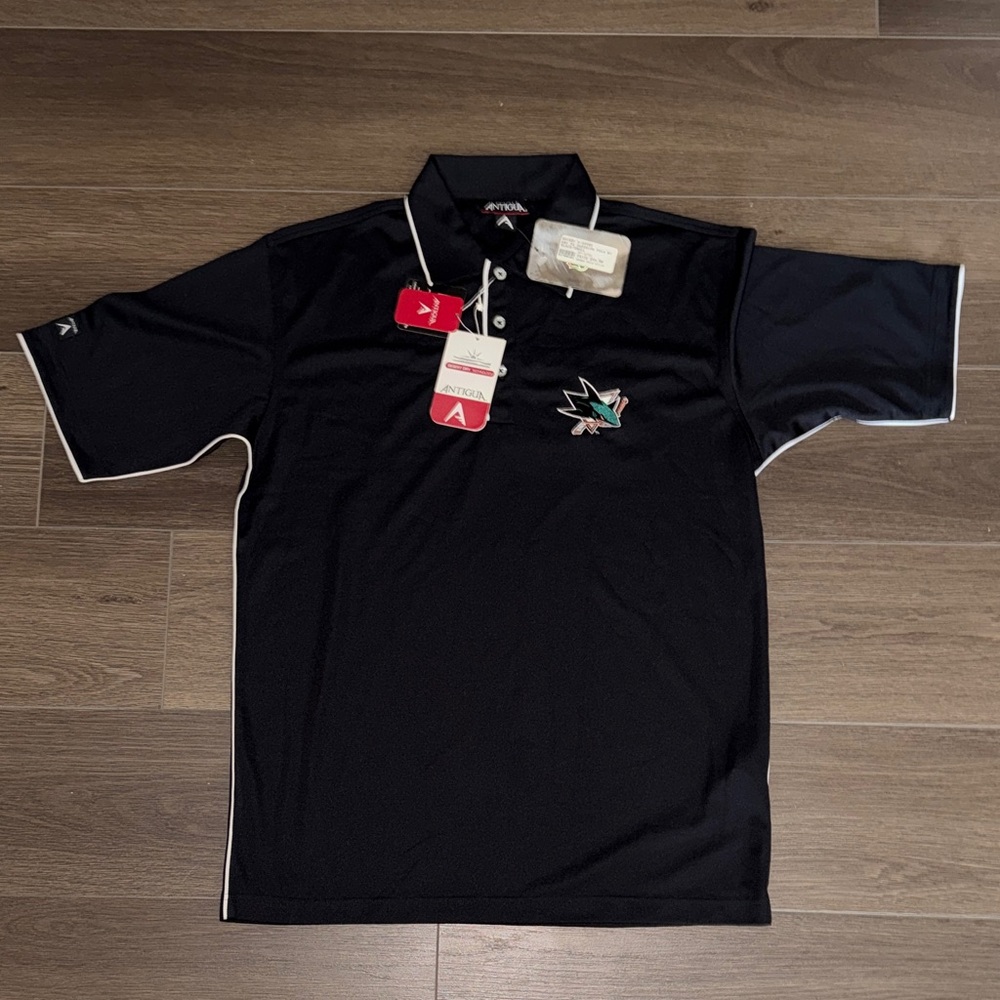 Antigua San Jose Sharks Black Polo Shirt with White Accents